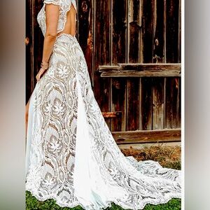 Boho Wedding Dress Beach Wedding , long , capped sleeve